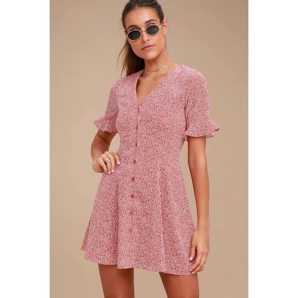 Lulus Dresses & Skirts - Lulus Castana Rust Red Print Button-up Dress - Size XS